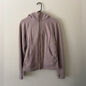Lululemon women’s heathered misty mocha/gold full zip scuba jacket size 8